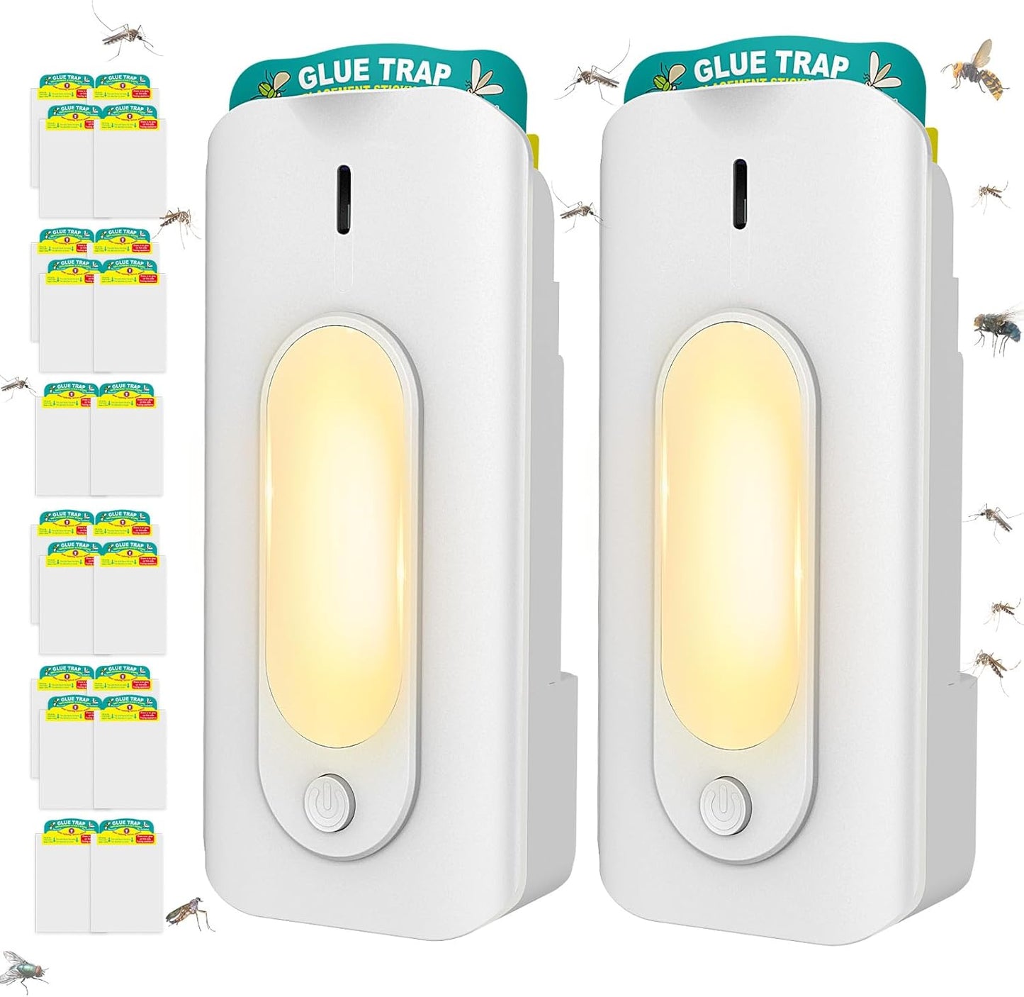 Fruit Fly Trap for Indoors with 10 Refills, 2 in 1 Fly Trap Indoor with Night Light for Home, Gnat Traps for House Indoor, Plug-in Insect Trap for Gnats, Flies, Moths, and Other Bugs-White