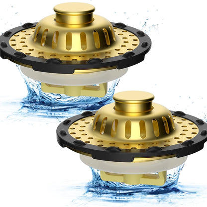 Universal Bathtub Drain Stopper Shower Drain Hair Catcher, Tub Stopper with Visible Top Strainer, Upgraded 3 in 1 Pop-up Drain Plug Fit for 1.5 to 2.4" Hole, Stainless Steel Filter Basket, Chrome