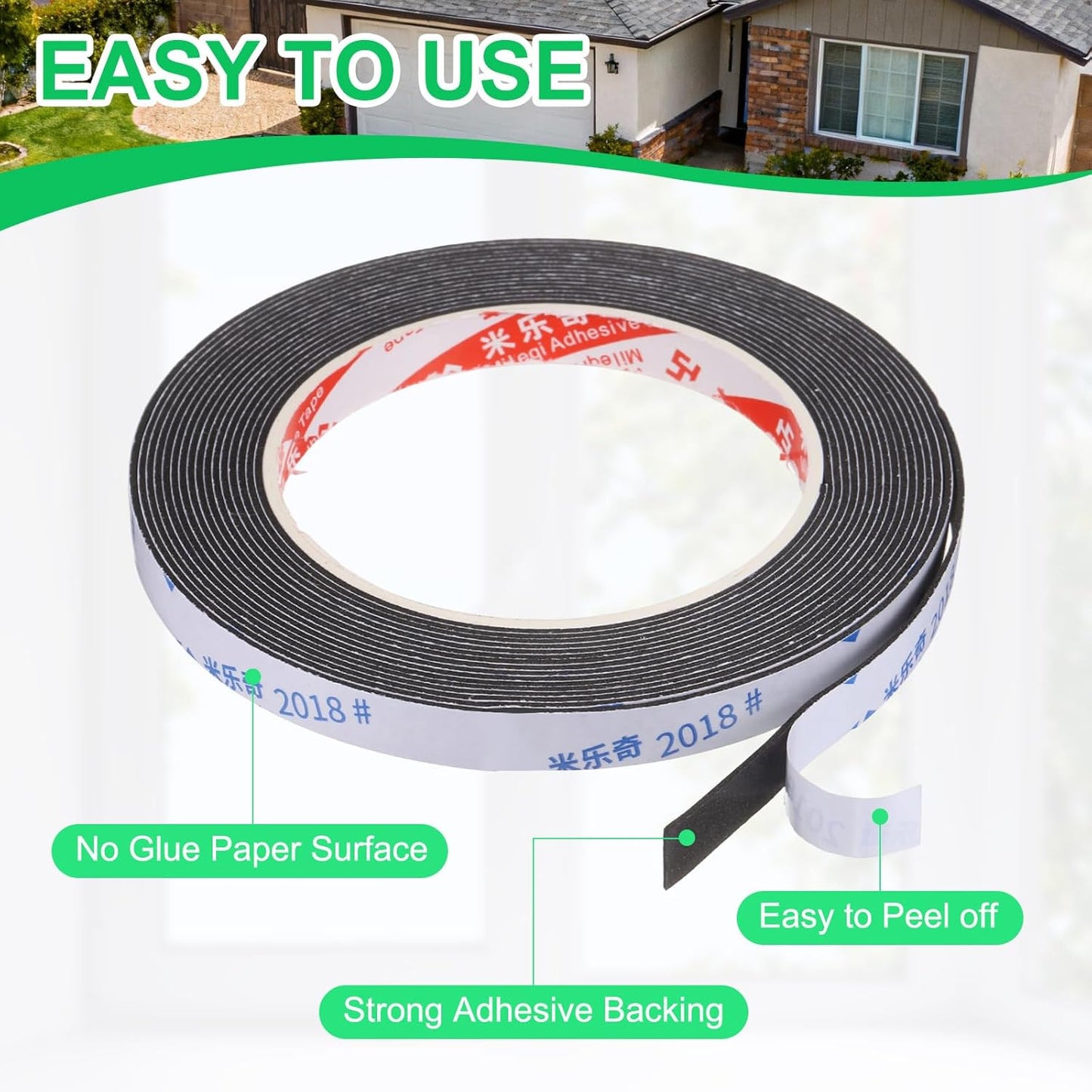 PATIKIL Sponge Rubber Foam Tape, 5/8" W x 1/8" t x 16.4ft l Self-Adhesive Foam Insulation Tape Weather Stripping for Window Door Soundproofing Weatherstrip AC Seal Strip, Black