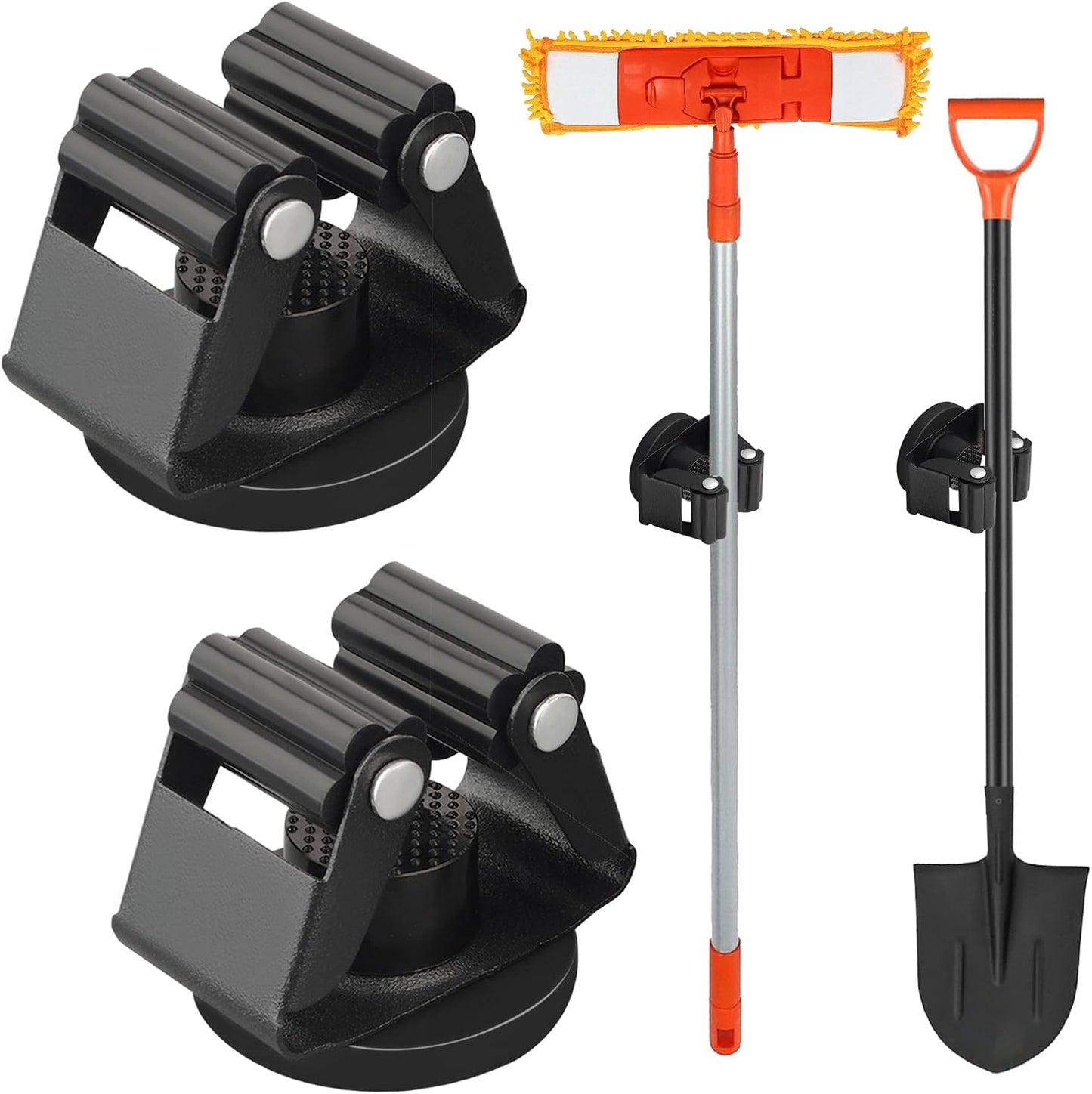 MUTUACTOR Heavy Duty Magnetic Broom Holder,Anti-slip Magnetic Tool Rack with Top Utility Shelf, Easy Assembly Broom Mop Organizer for Refrigerator Metal Cabinet Laundry Room Kitchen,3-Clamps 4-Hooks