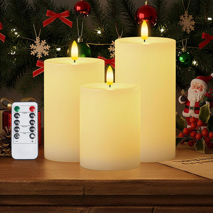 Homemory White Flameless Candles Battery Operated with Remote Timer, 3x3 Real Wax LED Pillar Candle for Home Fireplace Bedroom Living Room Party, Set of 3