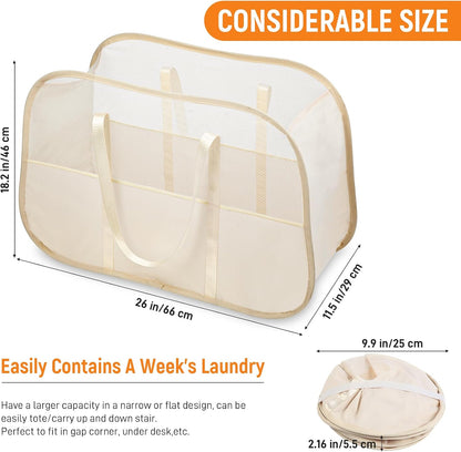 Collapsible Laundry Baskets with 3 Compartment, 150L Tear-proof Pop Up Hamper, Foldable Laundry Basket with Tote Handles, Dirty Clothes Hamper for Laundry, Bedroom, Bathroom, Dorm Grey
