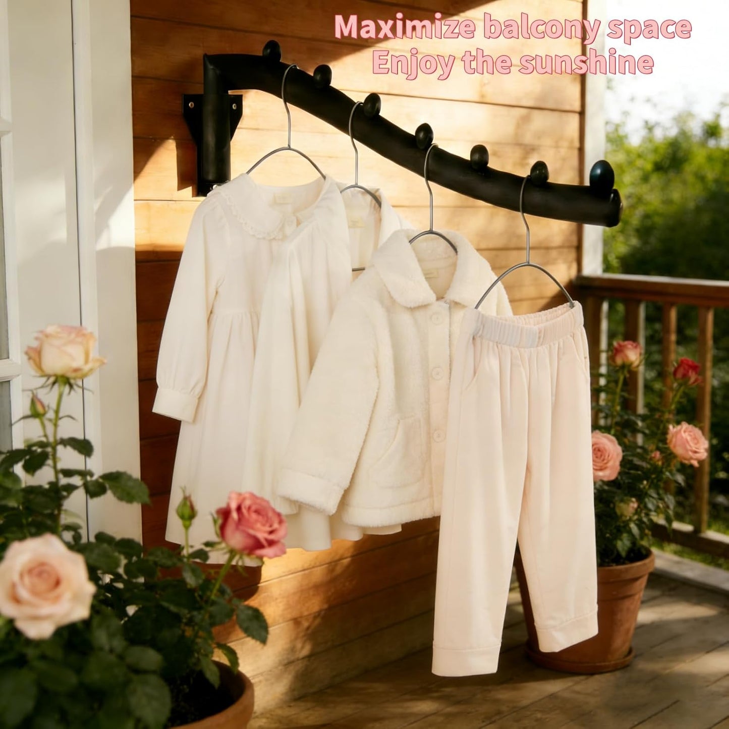 2pcs Swing Clothes Hanger Rack,Wall Mounted Clothes Rack | 10lb Max,Powder Coating Surface,Rust-Proof,16 inch Long Metal Hangers with 7 Hanging Hooks for Bathroom,Laundry Room