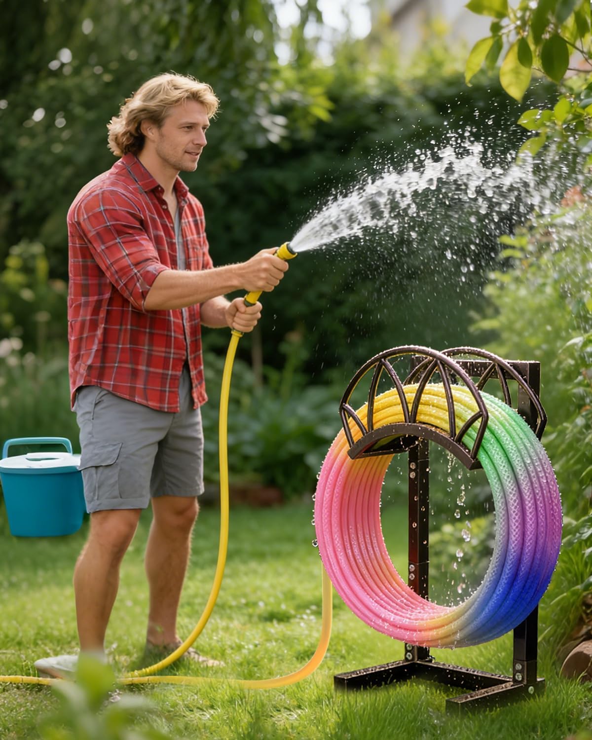 HZE Garden Hose Holder, Freestanding Water Hose Reel Stand for Outside, Heavy Duty Detachable Metal Storage Rack Holds 160 FT for Yard Lawn Farm, Black
