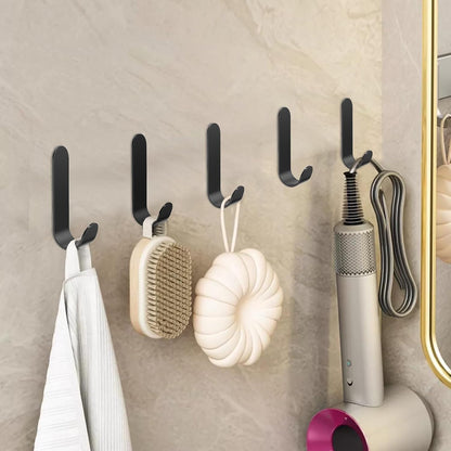 ATDOALL Adhesive Towel Hooks, 20 PCS Stainless Steel Self Adhesive Wall Hooks, Black Heavy Duty Shower Hook, Waterproof Oilproof Rustproof for Bathroom, Kitchen, Living Room