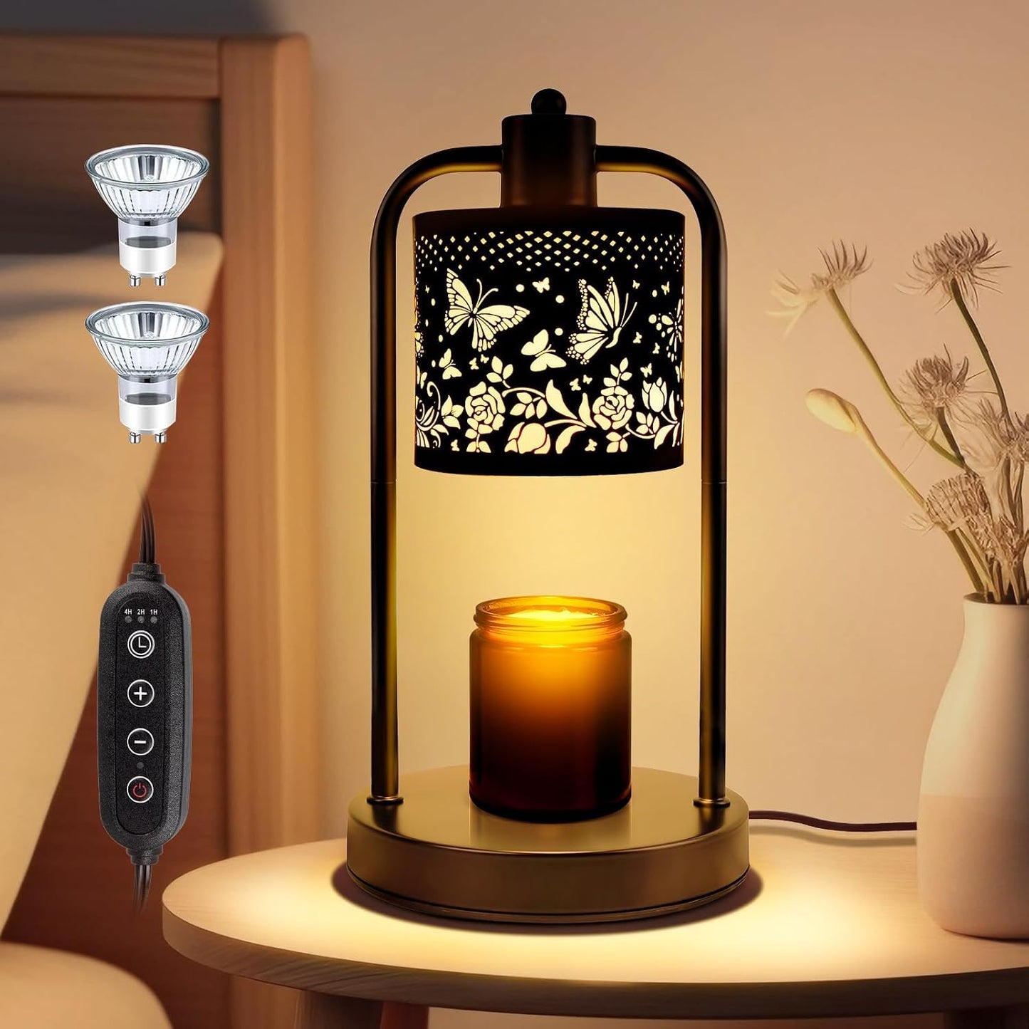 Candle Warmer Lamp Electric with Timer: Wax Melts Warmer - Dimmable Candle Wax Warmer Electric Candle Warmer with Replacement Bulbs, Bedroom Home Decor Compatible with Various Candles-Linen