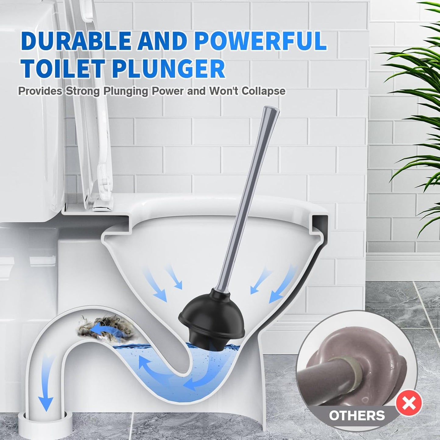 LOVLOY Toilet Plunger and Brush, Bowl Brush and Heavy Duty Toilet Plunger Set with Ventilated Holder, 2-in-1 Toilet Brush and Plunger Combo for 5.3-inch Toilet Drain Bathroom Cleaning (Black)