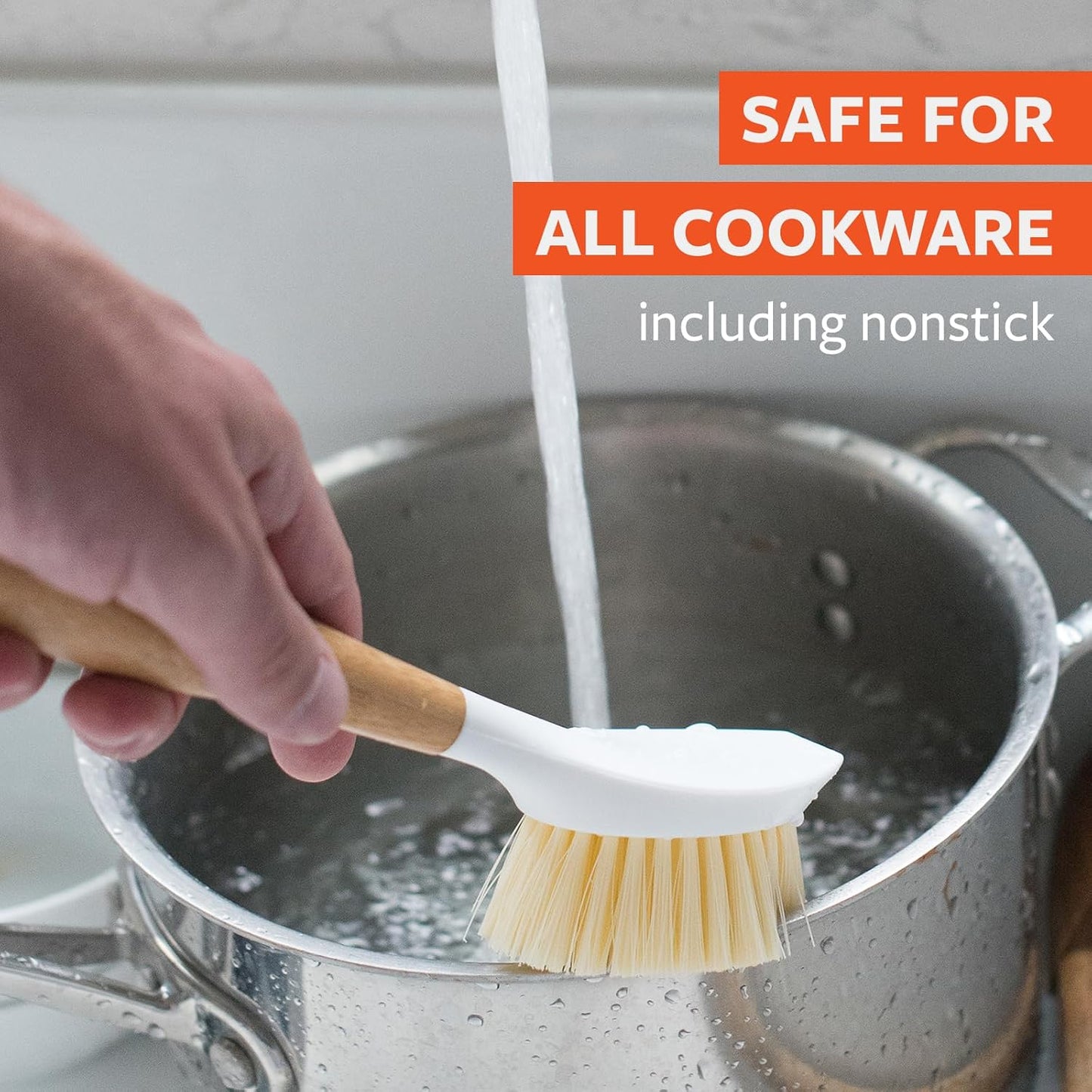 Full Circle Skillet Strong Cast Iron Bamboo Dish Brush and Scraper – Durable Kitchen Scrub Brush for Dishes, Pots, Pans, and Cast Iron, Sustainable, Made with Recycled Plastic
