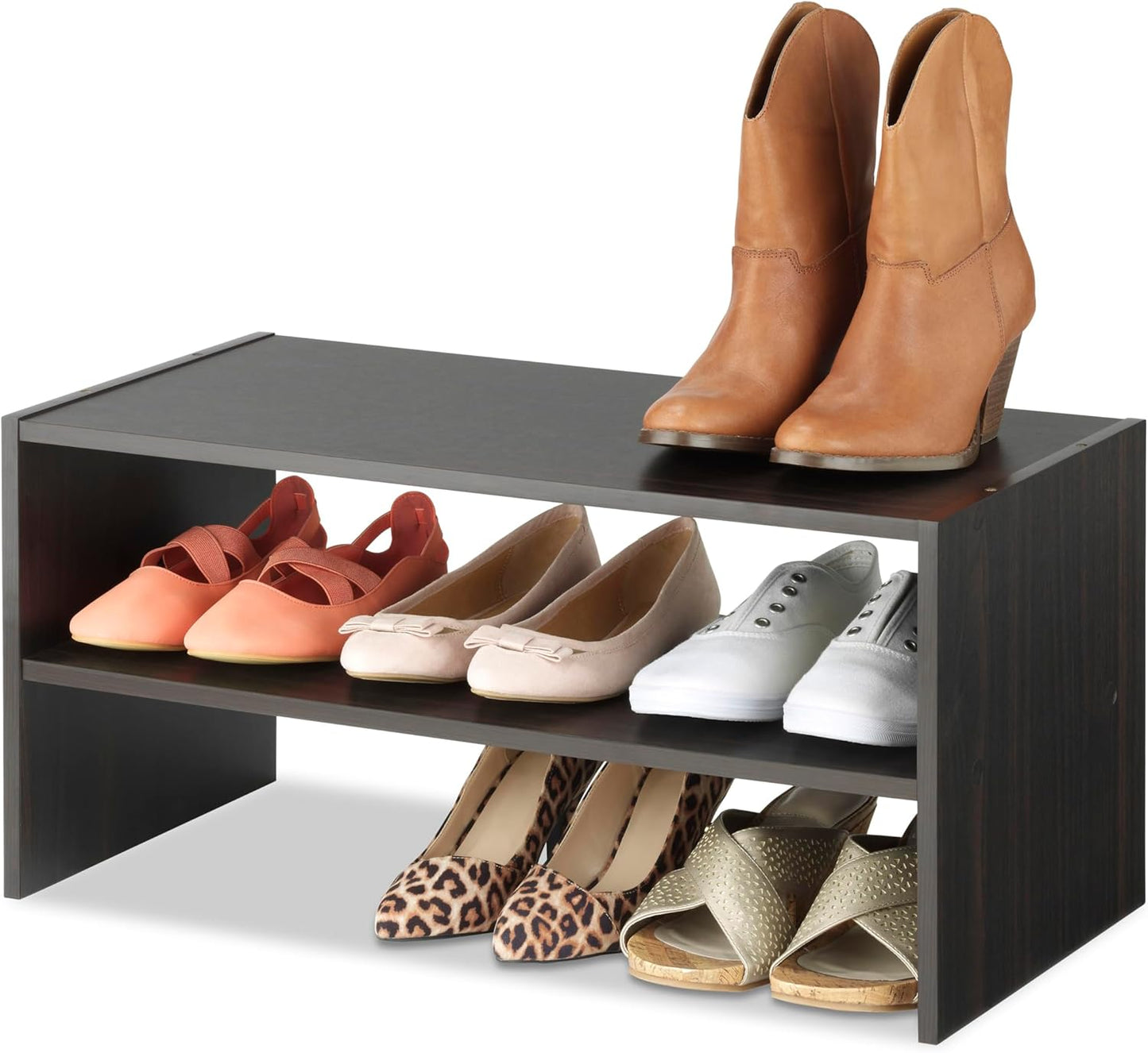 Whitmor Wood Stackable 2-Shelf Shoe Rack, White, 24 inches