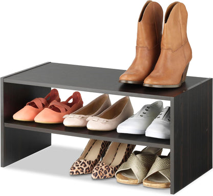 Whitmor Wood Stackable 2-Shelf Shoe Rack, White, 24 inches