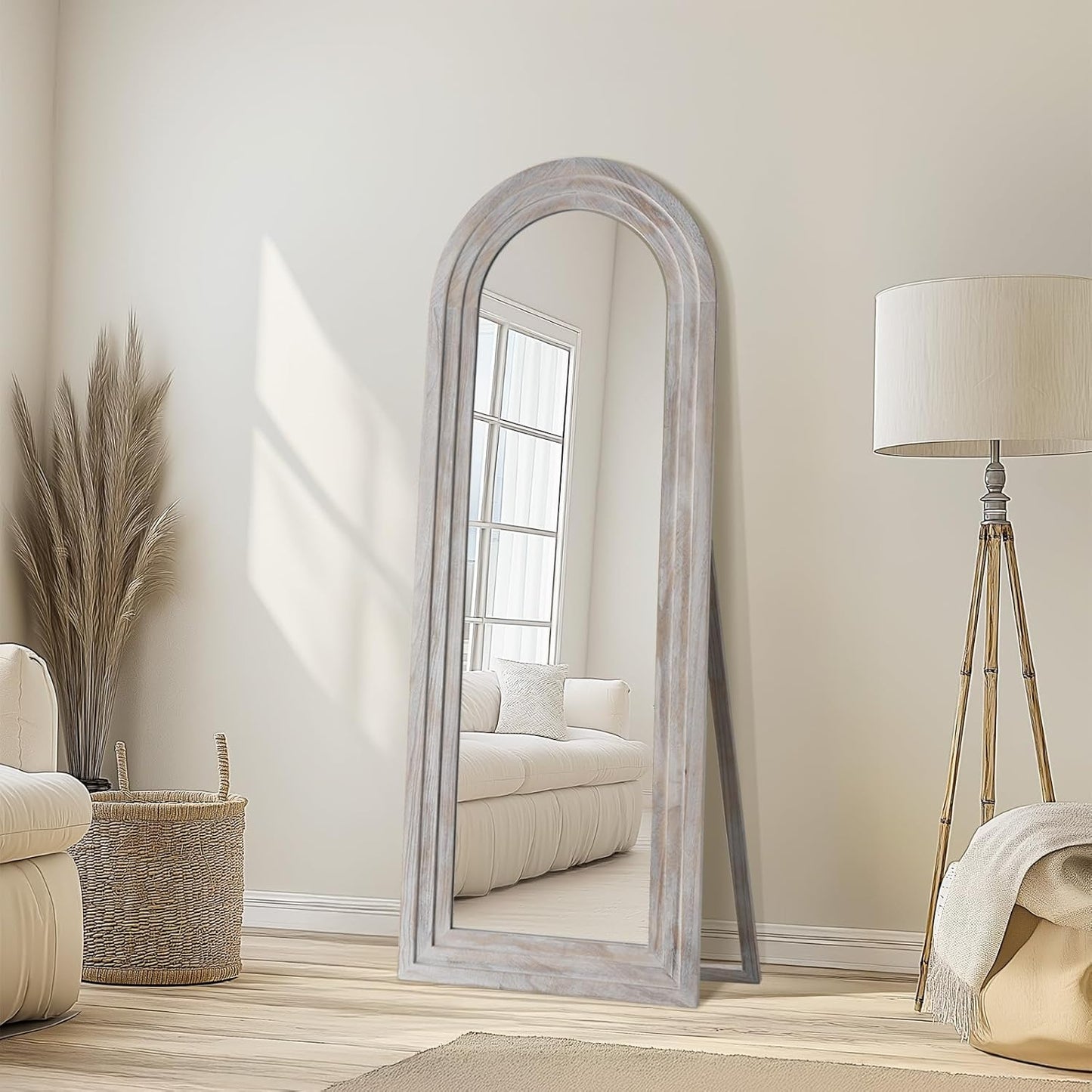 MELOMOIR Arched Full Length Mirror with Solid Wood Frame, 56"x21" Rustic Farmhouse Floor Mirror with Stand, Free Standing Leaning Hanging, for Bedroom Living Room Dressing Room Entryway, Brown