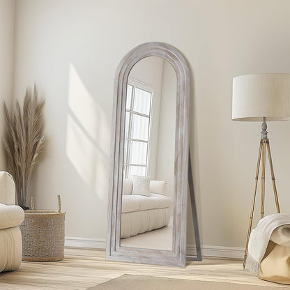 MELOMOIR Arched Full Length Mirror with Solid Wood Frame, 56"x21" Rustic Farmhouse Floor Mirror with Stand, Free Standing Leaning Hanging, for Bedroom Living Room Dressing Room Entryway, Brown