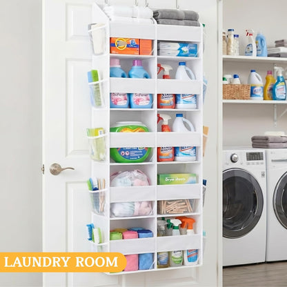 Over The Door Organizer, 5-Tier Extra Large Behind Door Storage with 10 Big Front & 10 Mesh Pockets, 80lb Capacity, Hanging Storage Organizer with Clear Window Kids Toys, Shoes, Diapers, Light Grey