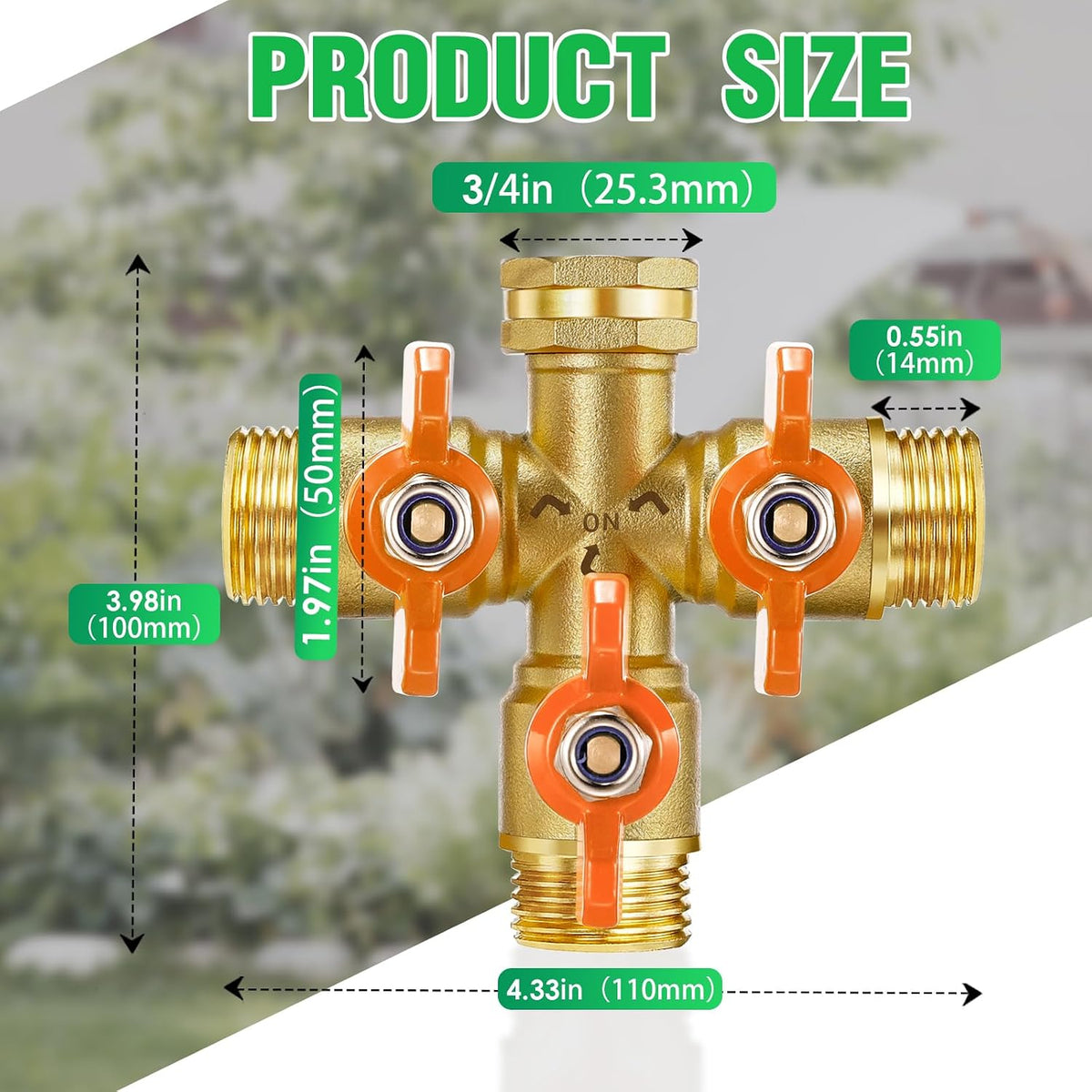 IPOW Upgrade Full Flow Garden Hose Splitter with Stainless Steel Handle, Brass Heavy Duty 2 Way Y Valve Garden Hose Splitter High Flow Spigot Splitter + 6 Rubber Hose Washers with Comfort Grip Use