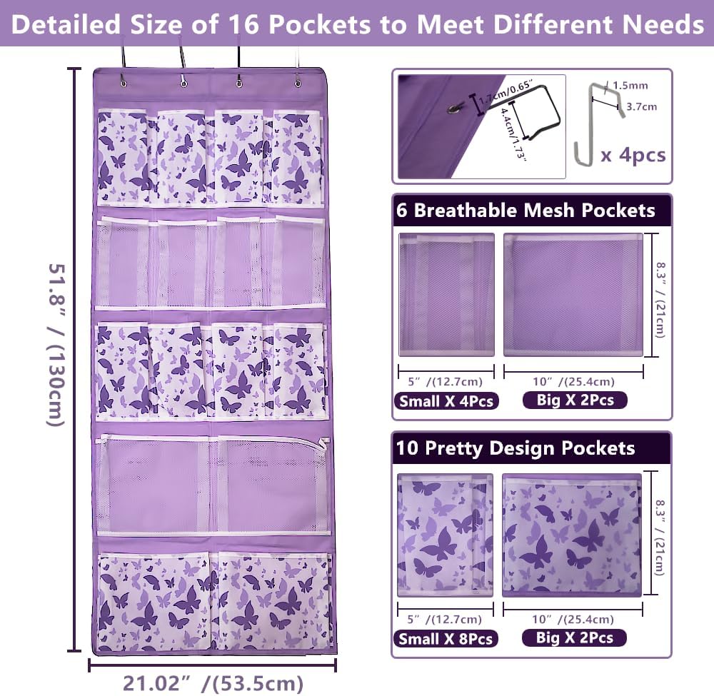 2 Pack- 12 Pocket Over Door Hanging Storage Organizer with 4 Kinds Pouch,Back of Closet Hanging Shelf Storage Organization for Sock,Hat,Underwear,Behind Door Caddy in Bedroom,Bathroom,Entrance,Dorm,RV