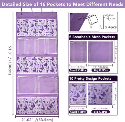 2 Pack- 12 Pocket Over Door Hanging Storage Organizer with 4 Kinds Pouch,Back of Closet Hanging Shelf Storage Organization for Sock,Hat,Underwear,Behind Door Caddy in Bedroom,Bathroom,Entrance,Dorm,RV