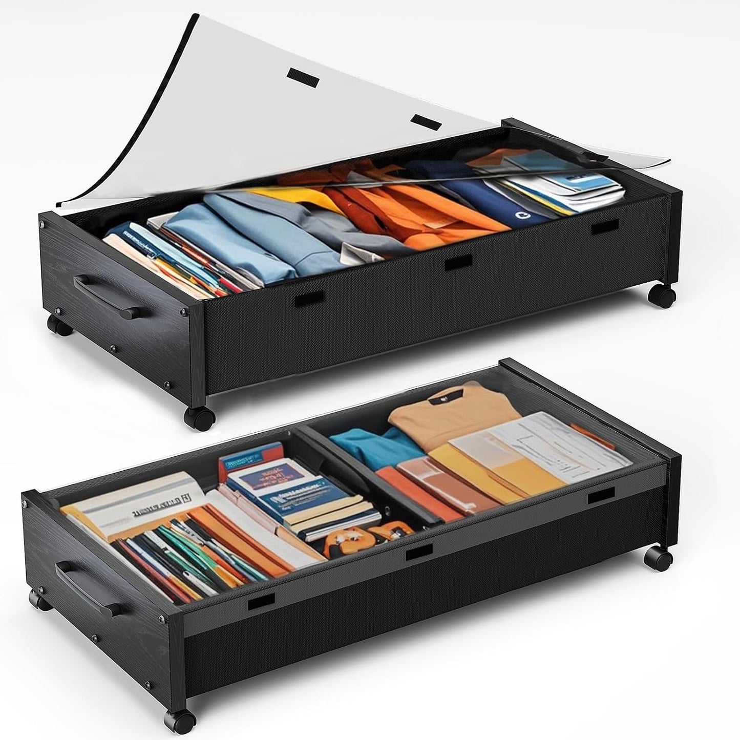 KITHELP Under Bed Storage Containers with Wheels, 2 Pack Underbed Shoe Storage Organizer with Removable Lids, Large Rolling Under Bed Storage Dresser Drawers for Clothes Toys Shoes Blankets