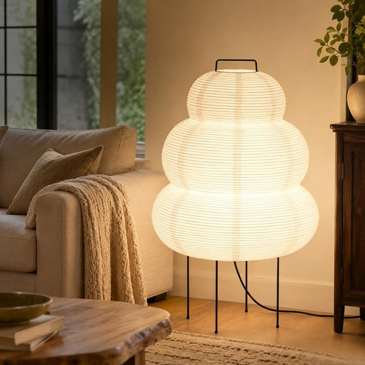 Noguchi Floor Lamps for Living Room Lantern Lighting Japanese Standing Light E27 Dimming 3 Color Temperatures Rice Paper Floor Lamp for Bedroom Desk White (Included Bulb)