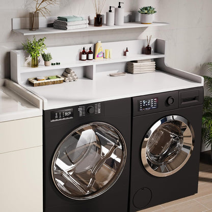 Washer Dryer Countertop, 54" x 27.55" 2-Tier Washer Dryer Topper with Edge, for Laundry Room Organization Whisper White