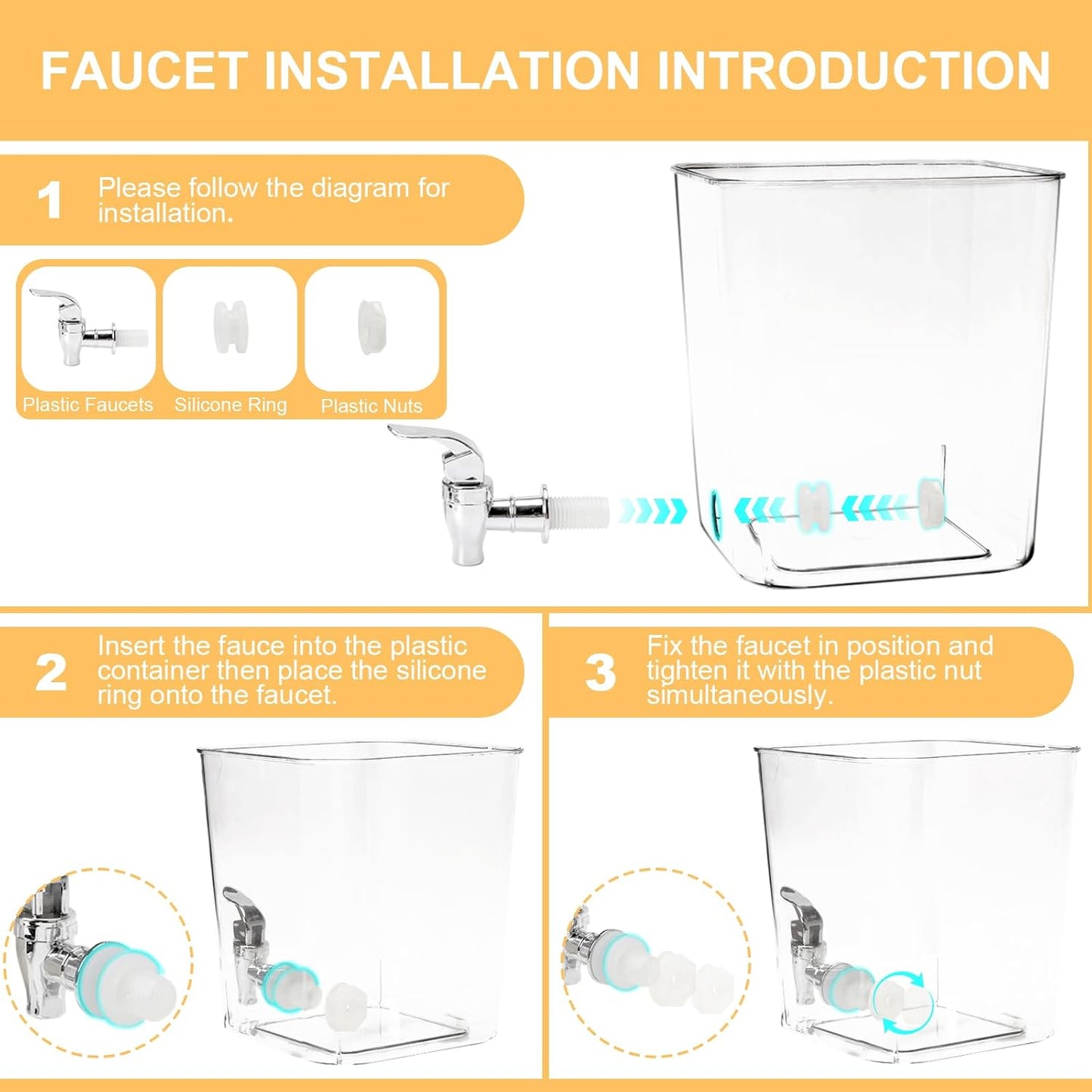 Containers for Laundry Detergent Liquid Dispenser with Stainless-Steel Tap Laundry Softener Dispenser, Liquid Soap Fabric Softener Container for Laundry Room (Square)
