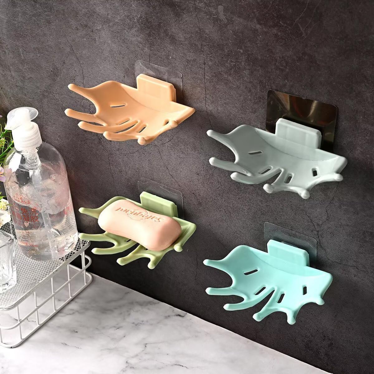Soap Dish Holder for Shower Bar Double Layer Cute Lotus Shape Adhesive Tray Sink Wall Mounted Shampoo NO-Drilling Self Draining Hanging Saver Rack Plastic Bathroom Bathtub Kitchen，Pink