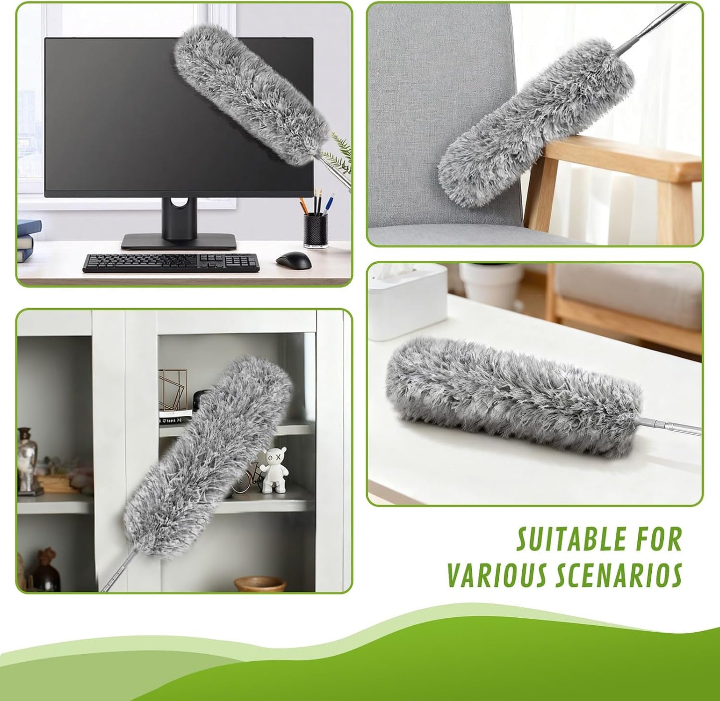 100-inch Duster with Extension Pole, 9-in-1 Cobweb Duster Kit Includes Spider Web Brush & Flat Gap Cleaner for High Ceiling, Fan, Under Appliances, Car, Home Deep Cleaning