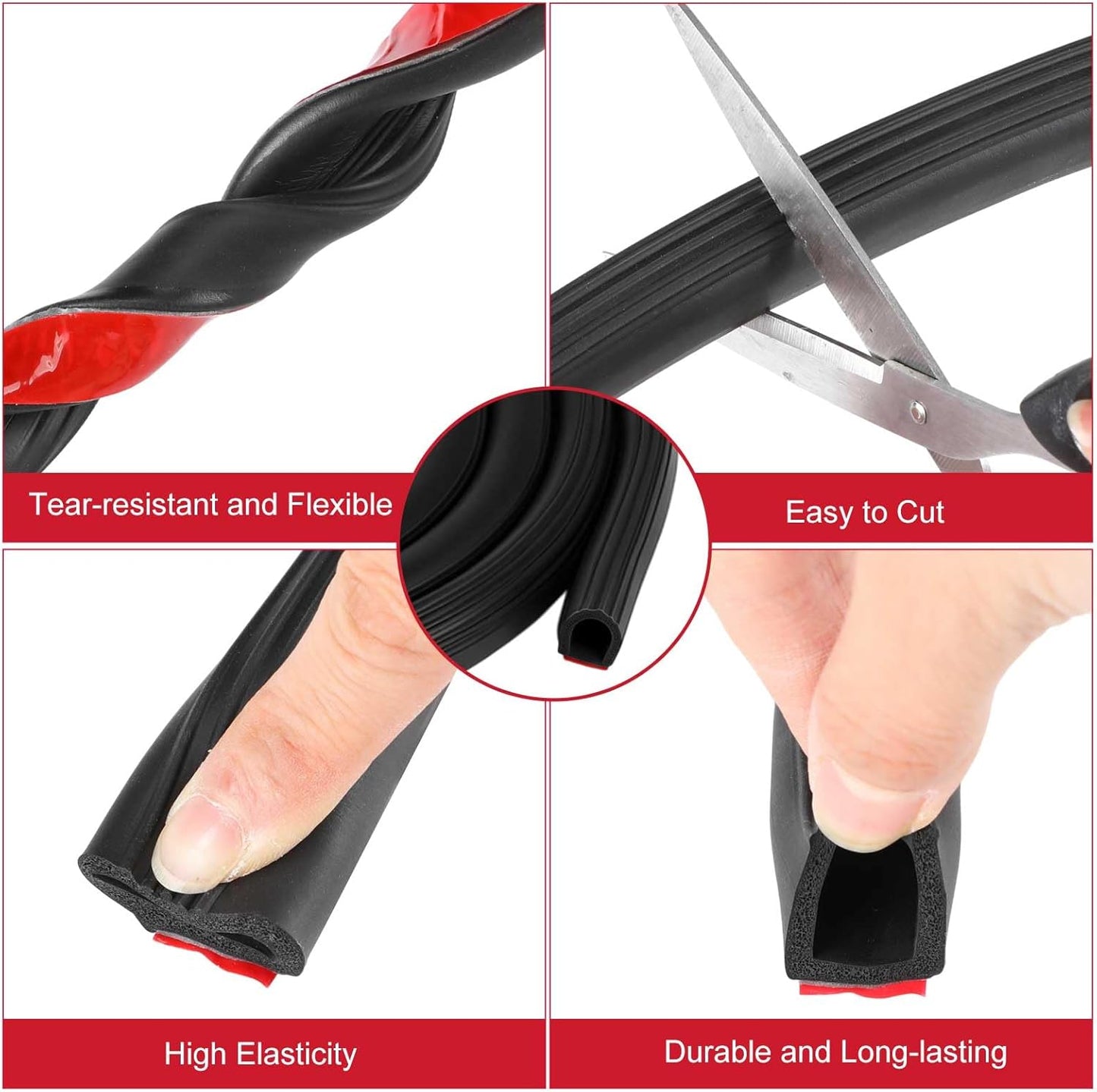 Pangda 13Ft D Shape Rubber Weather Stripping Foam Self-Adhesive EPDM Seal Strip for Noise Reduction Waterproof Dustproof for Cars Boats RVs Windows Doors (3/4" W x 3/4" H)