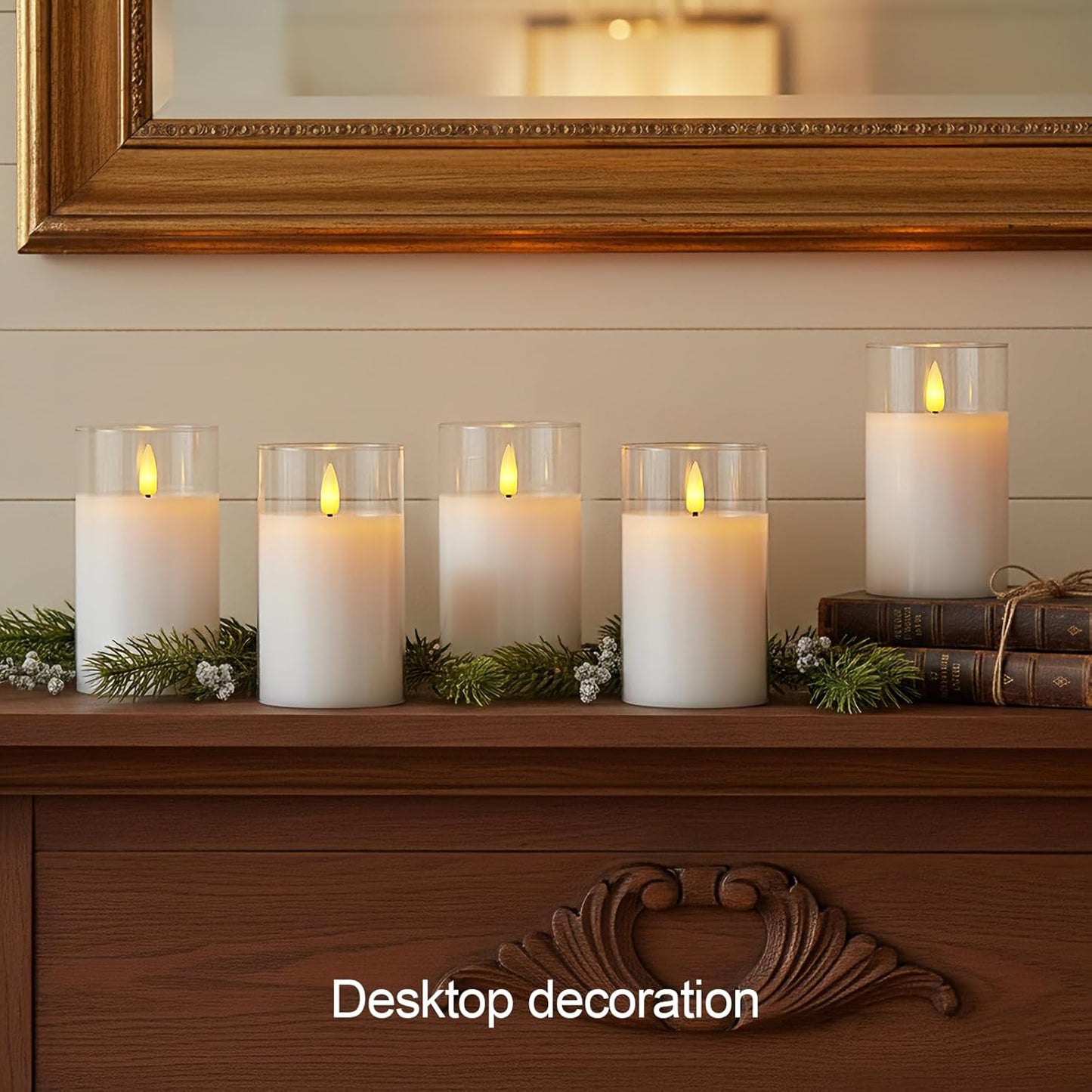 5plots Glass Battery Operated White Flameless Candles with Remote Timer, 3D Wick Real Wax Pillar Led Candles Warm Flickering Light for Indoor Home, Halloween, Christmas Decor, Set of 3, D3 x H4 5" 6"