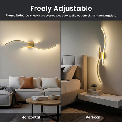 Battery Operated Wall Sconces Set of Two, 10000mAh Rechargeable Modern Wall Lights with Remote Control, Dimmable Gold LED Cordless Lighting for Living Room, Bedroom, Hallway, 39.4 Inch, 3CCT