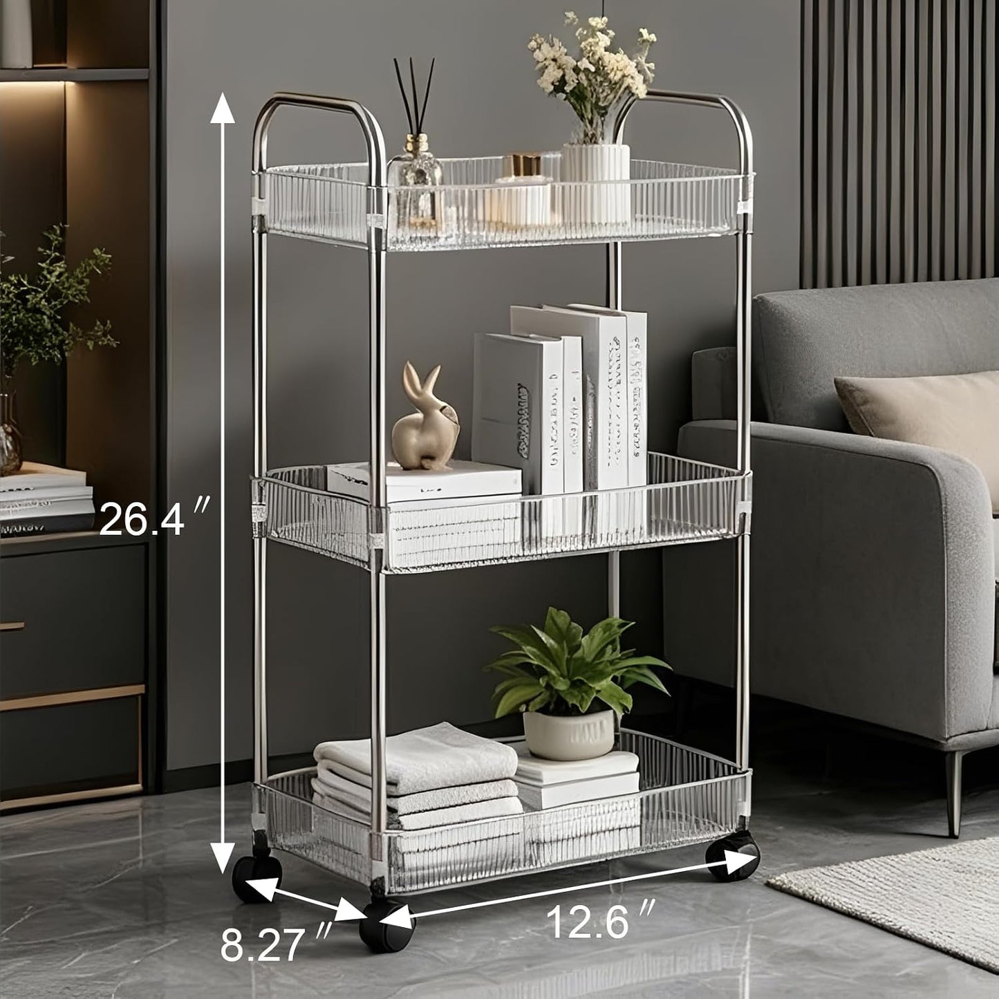 Sooyee 3 Tier Rolling Cart with Wheels, Slim Storage Cart, Under Desk Narrow Rolling Utility Cart Storage Organizer for Office Bathroom Kitchen Laundry Room Narrow Places, White, Plastic and Metal