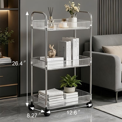 Sooyee 3 Tier Rolling Cart with Wheels, Slim Storage Cart, Under Desk Narrow Rolling Utility Cart Storage Organizer for Office Bathroom Kitchen Laundry Room Narrow Places, White, Plastic and Metal