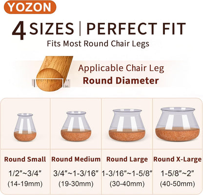 YOZON Chair Leg Floor Protectors Felt Furniture Pads Silicone Caps | Chair Leg Protectors for Hardwood Floors 32 Pack Anti-Scratch Reduce Noise Clear Round Medium Fit 3/4" to 1-3/16" (19-30mm)