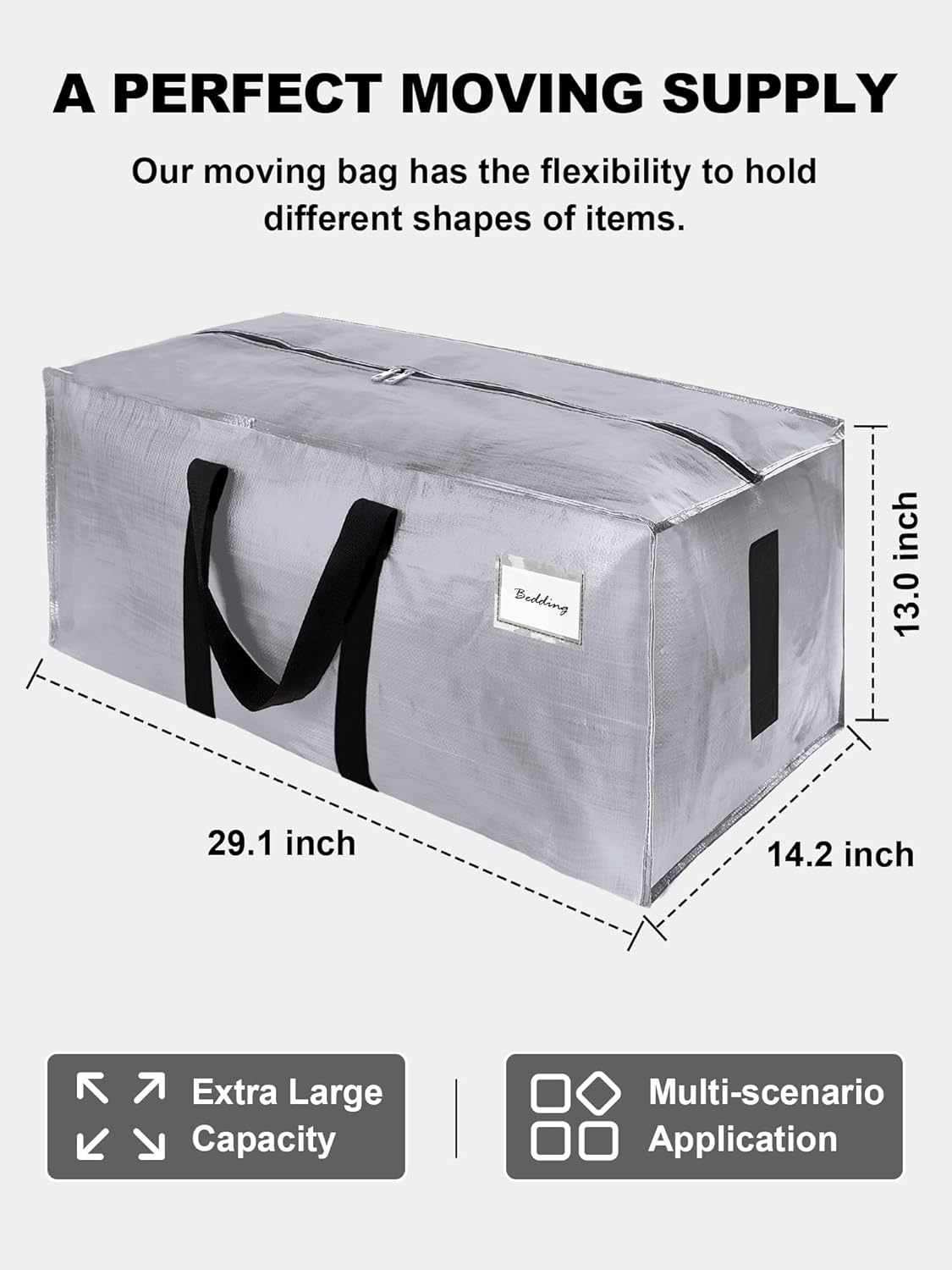 HOMESURE Supports 200lbs Heavy Duty Moving Bags - Strong Zipper & Wrap-Around Handles - Water-Resistant Storage Totes, Durable Alternative to Moving Boxes - 8 Pack - Semi-Transparent