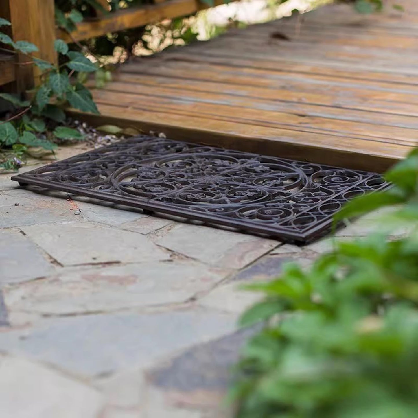 GTPBAO Heavy Duty Cast Iron Doormat 22" X 14.4", Non Slip Rectangle Mat, Front Door Mats Shoe Scraper for Garden Patio, Classic Scroll Pattern