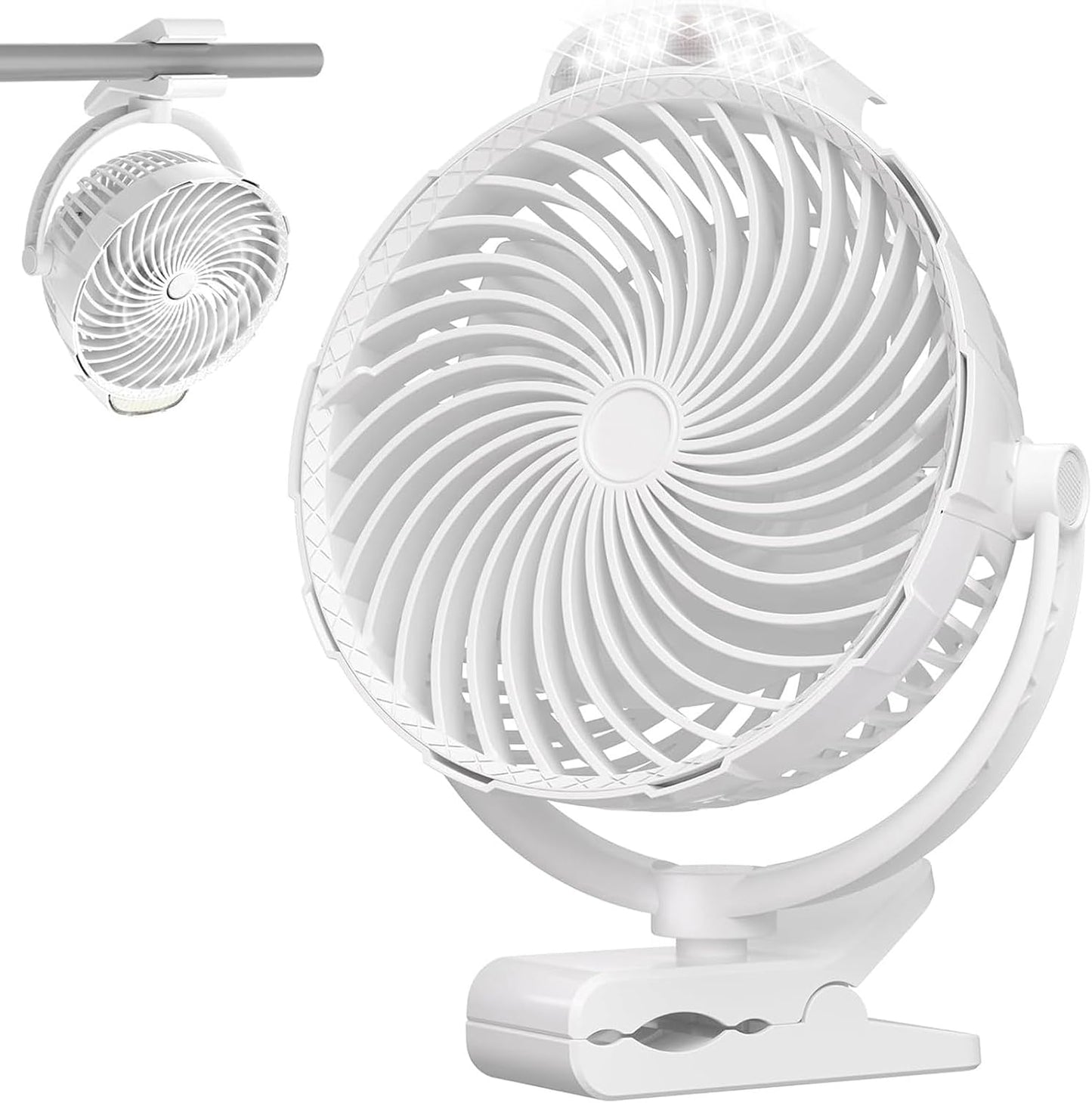 8-Inch Rechargeable Clip on Fan, 10000mAh Portable Camping Fan with LED Light, 9-Speed Ultra Quiet Airflow, 30H Runtime, 360° Rotating Desk Fan for Golf Cart, Bedroom, Office, Dorm, Black