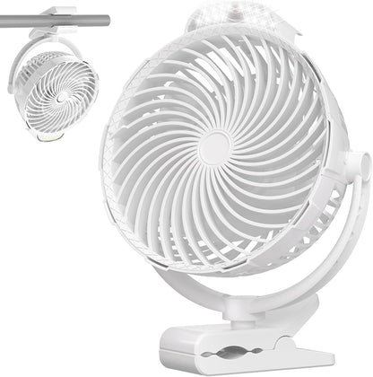 8-Inch Rechargeable Clip on Fan, 10000mAh Portable Camping Fan with LED Light, 9-Speed Ultra Quiet Airflow, 30H Runtime, 360° Rotating Desk Fan for Golf Cart, Bedroom, Office, Dorm, Black