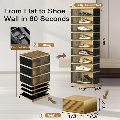 SYNCVIBE Shoe Rack Organizer for Closet Entryway Foldable Sneaker Storage Shoe, Collapsible Shoe Cabinet, Stackable Shoe Storage Cabinet with Lids for Living Room (6 Tiers 24 Pairs)