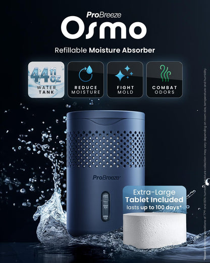 Pro Breeze Osmo Moisture Absorber, Silent & Refillable Dehumidifier for Home, Bedroom, Wardrobe and Bathroom,1.54lb Refillable Tablet, Non-Electric White