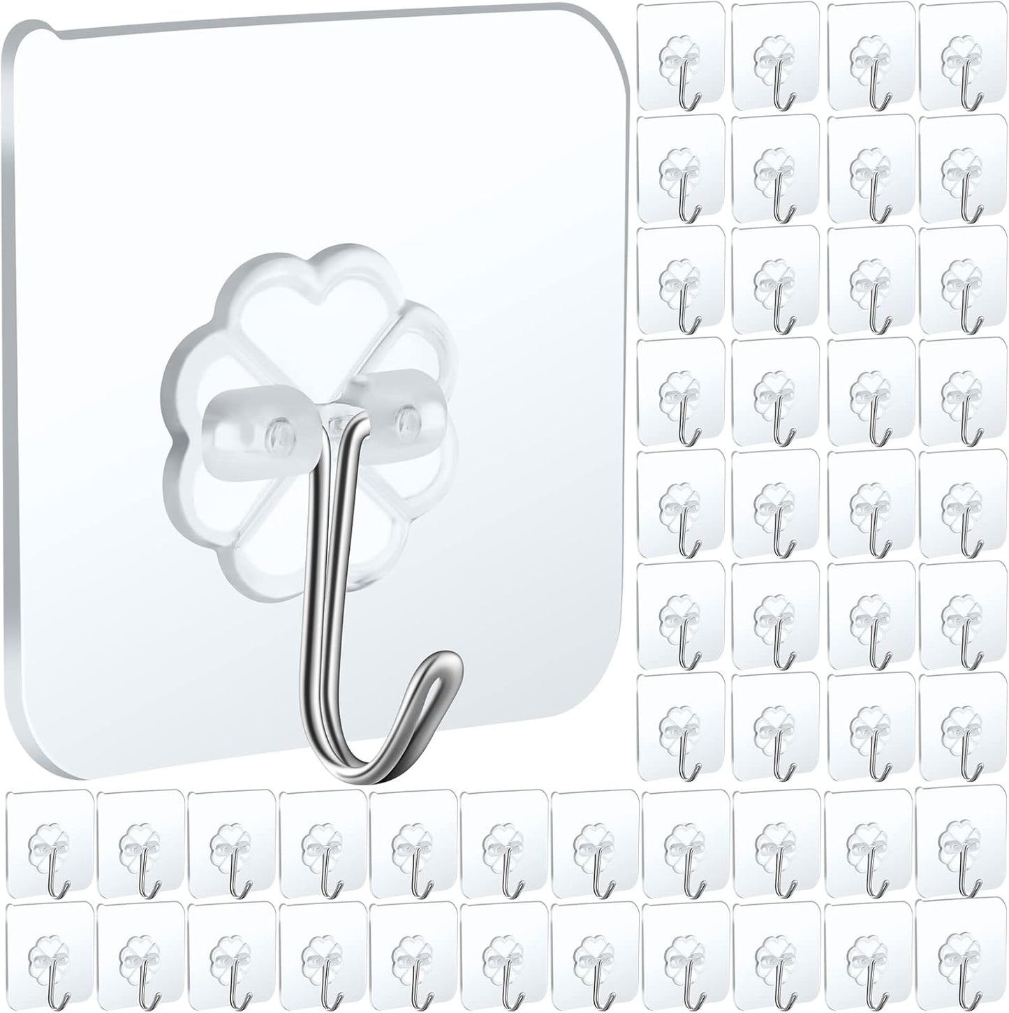 30 Packs Large Adhesive Wall Hooks, Heavy Duty Hold 44lb(Max) Wall Hooks for Hanging, Transparent Waterproof Rustproof Sticky Hooks for Kitchen Bathroom Home Office