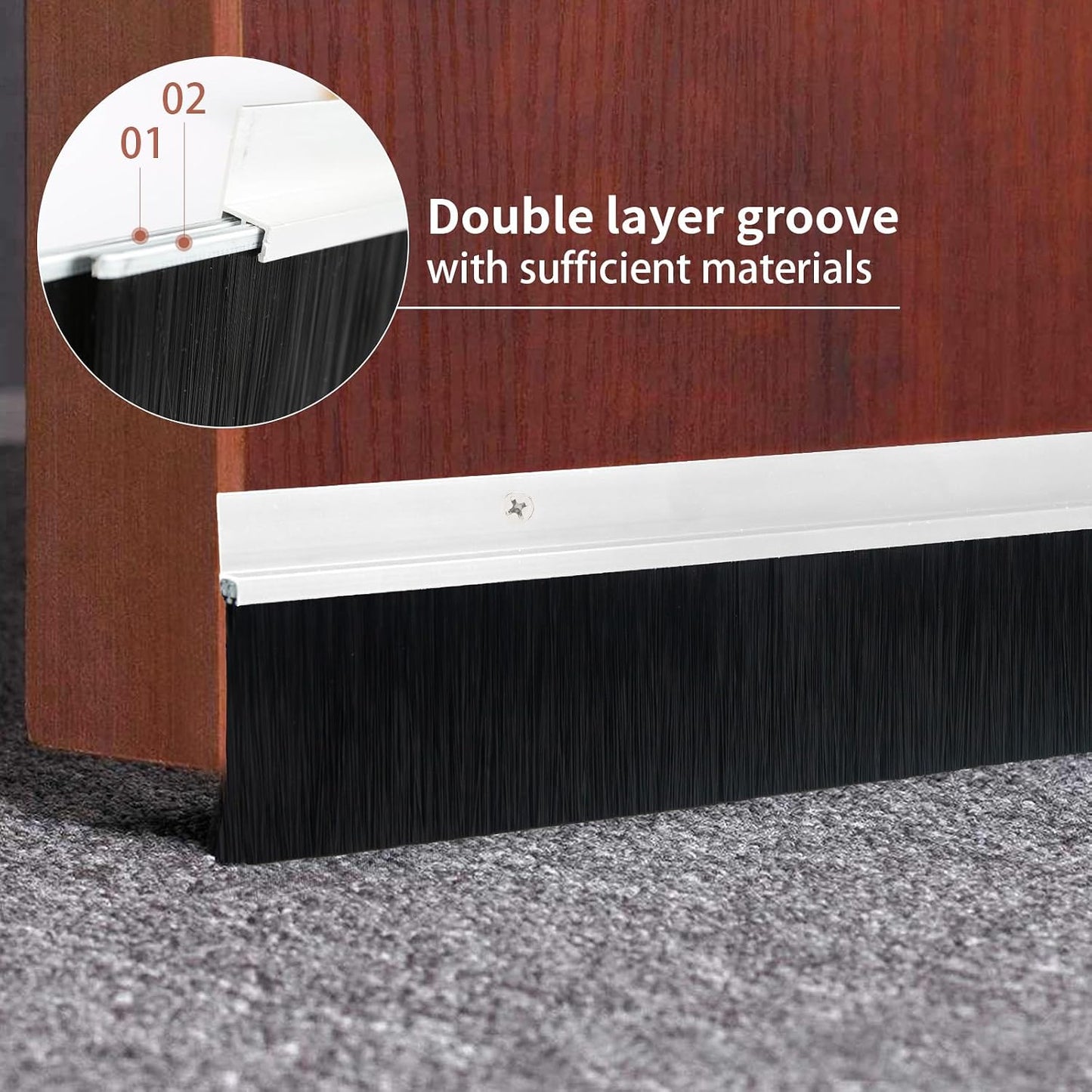 Double Brush Door Sweep 1 Pack, Retsun 3" x 39.3" Heavy Duty Aluminum Door Bottom Seal for Garage, Roll-Up & Exterior Doors, Screw-On Gap Blocker for Wide Gaps, Door Draft Stopper (3 FT, D-3in, 1)