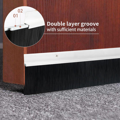Double Brush Door Sweep 1 Pack, Retsun 3" x 39.3" Heavy Duty Aluminum Door Bottom Seal for Garage, Roll-Up & Exterior Doors, Screw-On Gap Blocker for Wide Gaps, Door Draft Stopper (3 FT, D-3in, 1)