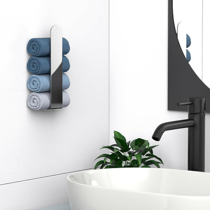 HUFEEOH 2 Pack Adhesive Hand Towel Holder, Kitchen Towel Rack Towel Bars Wall Mounted, Stainless Steel Bath Towel Hanger for Bathroom Hotel Kitchen (White, 8 Inch(2PC))
