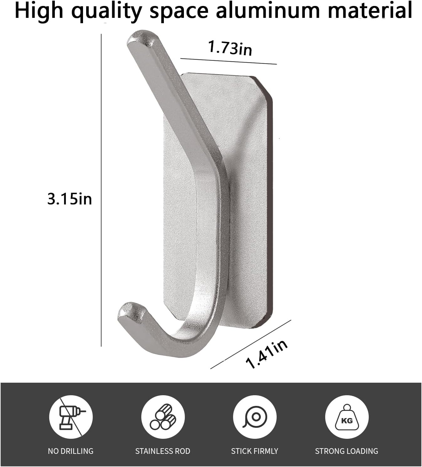 Paoli Heavy Duty Adhesive Wall Hooks, 30 lb Max Load Waterproof Hooks for Bathroom Towels Coats Bags, No Drill Damage-Free for Renters Apartment Dorm, Matte Black, 4 Pack