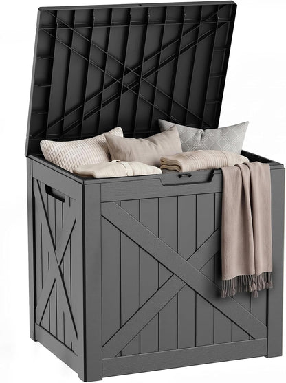 320 Gallon Waterproof Outdoor Storage Box, UV Resistant Resin Deck Box with Hydraulic Rod for Reinforced Stability, Perfect for Patio, Garden, and Pool（Black，320 Gallon）