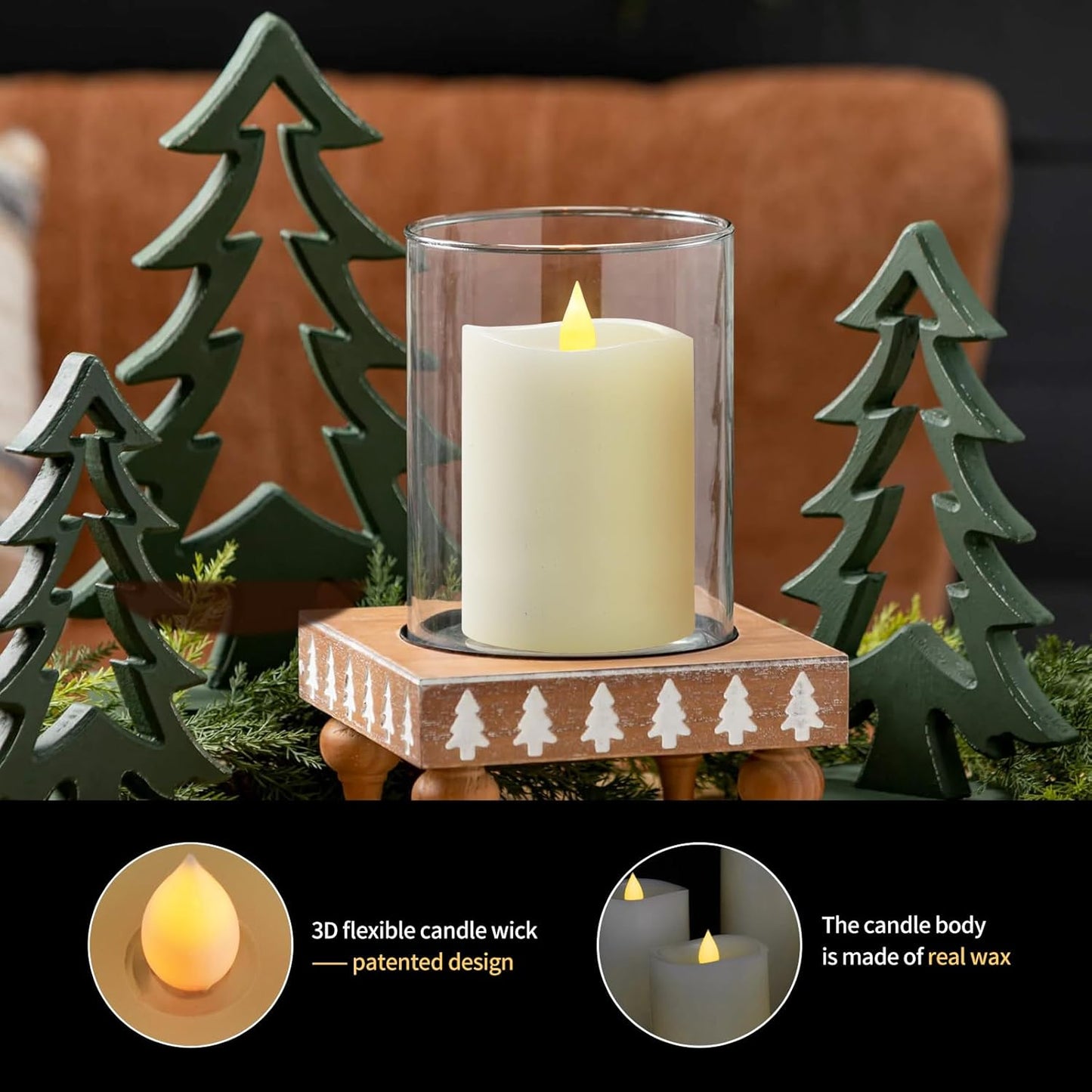 3x3 Flickering Flameless Candles Set of 2, 2AA Battery Life 600 Hours Battery Candles Flickering with Timer,3 inch Flameless Candles with Remote for Indoor/Outdoor, Ivory