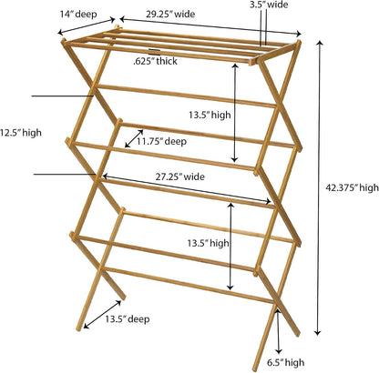 Household Essentials X-Frame Clothes Drying Rack, Stabile Wood Frame with Slanted Feet, Smooth Vinyl Wrapped Rods, 23.8 Feet of Hanging Space, Ready to Assemble, Flat Top, Natural