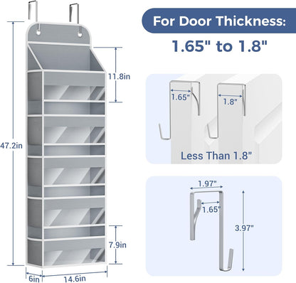 COOLBEBE 2-Pack over the Door Organizer, 5-Tier Hanging Storage with Clear Windows & Mesh Side Pockets, Heavy-Duty Nursery Closet Organizer for Baby Essentials, Bathroom, Bedroom, Grey