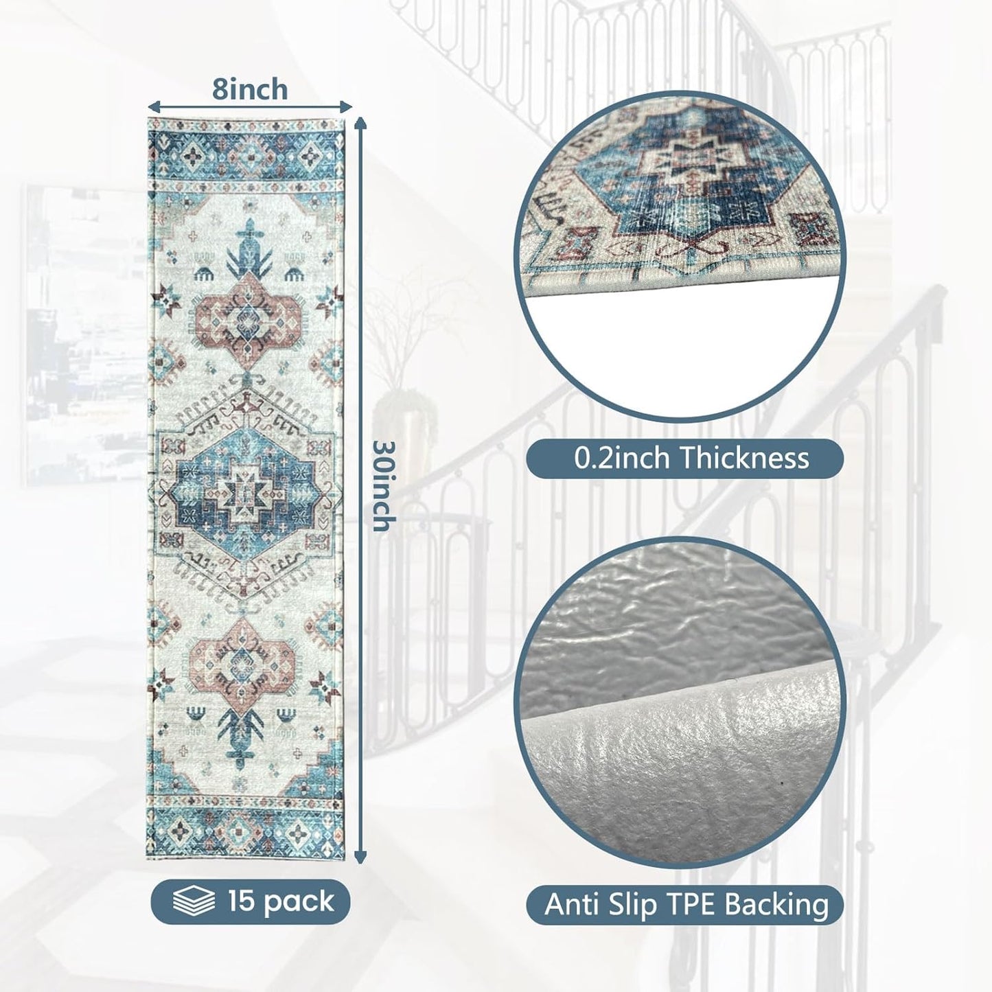 Stair Treads for Wooden Steps, Non Slip Stair Treads Carpet Indoor Residue Free Peel and Stick Washable Stair Covers, Safe for Dogs Kids Elders, Moroccan Beige, 8x30 inch, 1 Pack