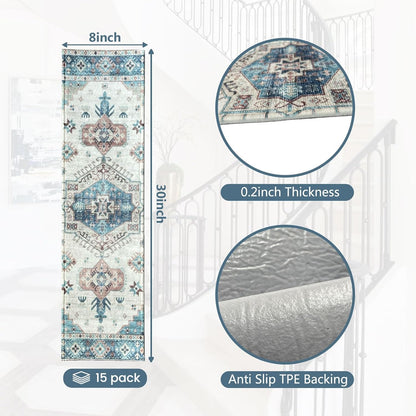 Stair Treads for Wooden Steps, Non Slip Stair Treads Carpet Indoor Residue Free Peel and Stick Washable Stair Covers, Safe for Dogs Kids Elders, Moroccan Beige, 8x30 inch, 1 Pack
