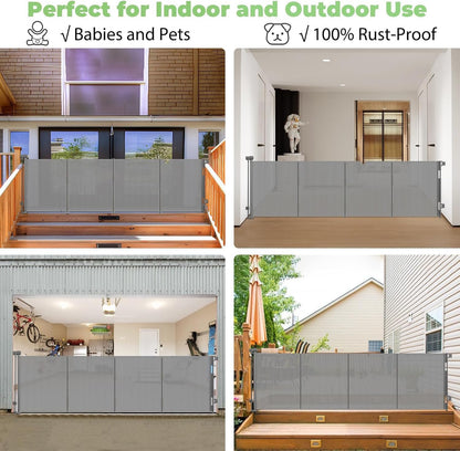 Reinforced 60" Wide Retractable Baby Gates with Upgraded Rods - Bottom Anti-Escape, 5 ft Mesh Baby Gate Retractable Dog Gate Indoor Pet Gate Retractable Stair Gate Outdoor Retractable Gate, Black